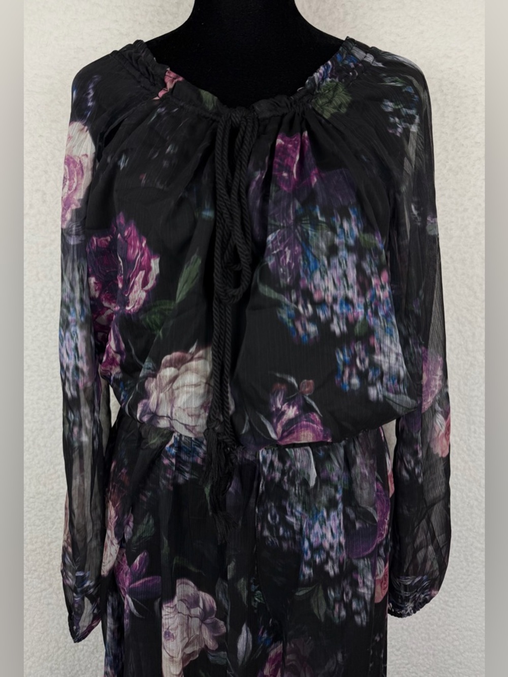 (NWT) THE JETSET DIARIES • Black/Multi Floral Peony Semi-Sheer Maxi Dress, L - Picture 10 of 14